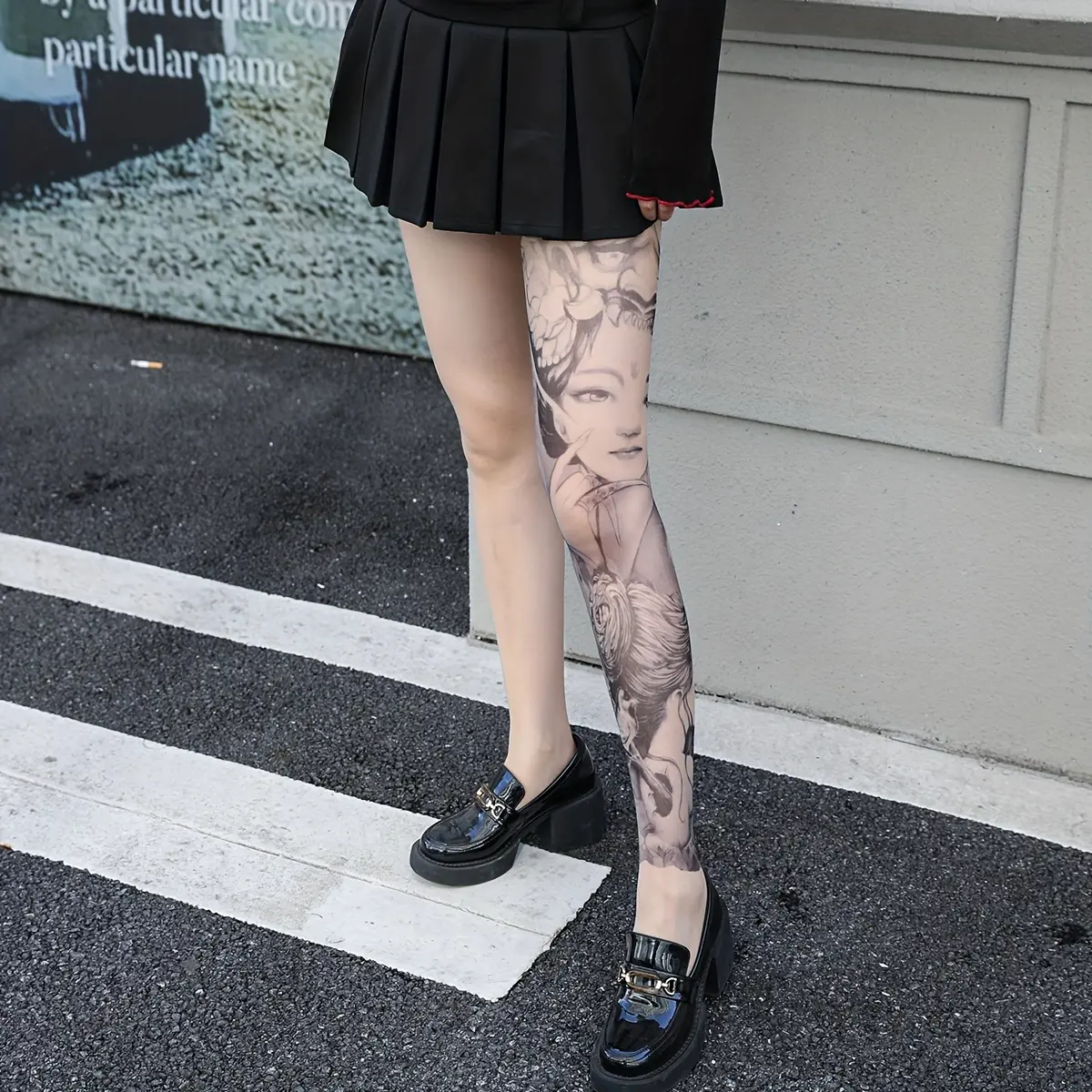 2025 Summer and Autumn New Tattoo Stockings Men and Women Colorful Flower Leg Tattoo Domineering 360-degree Seamless Print Tattoo Thigh Stockings Koi Carp Large Flower Character Anime Retro Flower Tattoo Socks Suitable for Parties, Bars and Nightclubs
