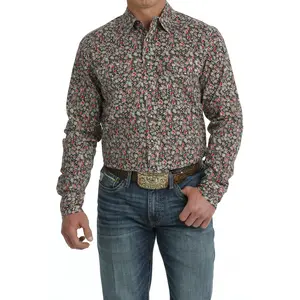 Cinch Men's Black Floral Modern Print Button-Down Shirt, Stylish Menswear Top, Model MTW1303075