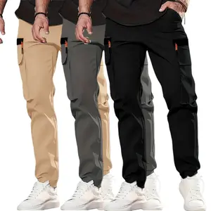 Men's 3-Pack Casual Solid Athletic Pants - Lightweight Soft Polyester Fiber, Multi-Functional Pockets, Activewear for Sports