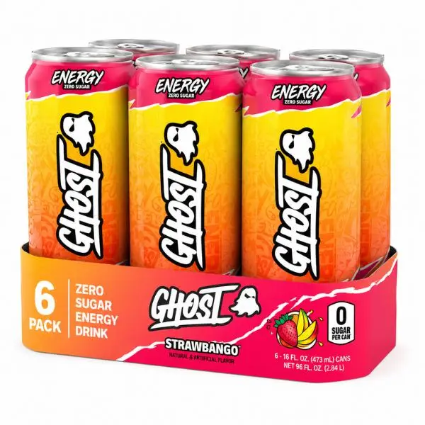 GHOST ENERGY Strawbango 0 Sugar Sports Energy Drink - 16 fl oz Can, 200mg Natural Caffeine Beverage