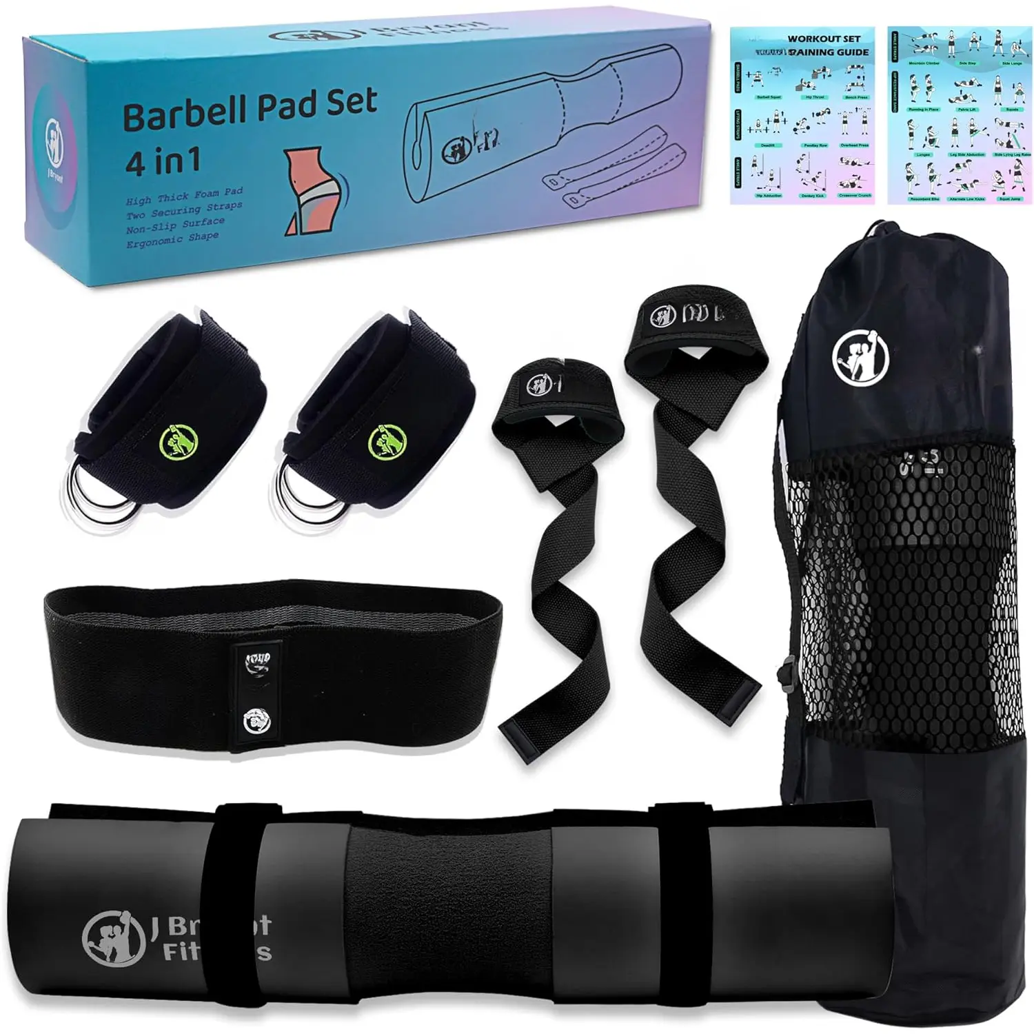 Barbell Pad Set with 2 Ankle Straps, Thick Cushion, Carry Bag for Squats, Bench Press & Resistance Band Weight Lifting Yifanyou Sports