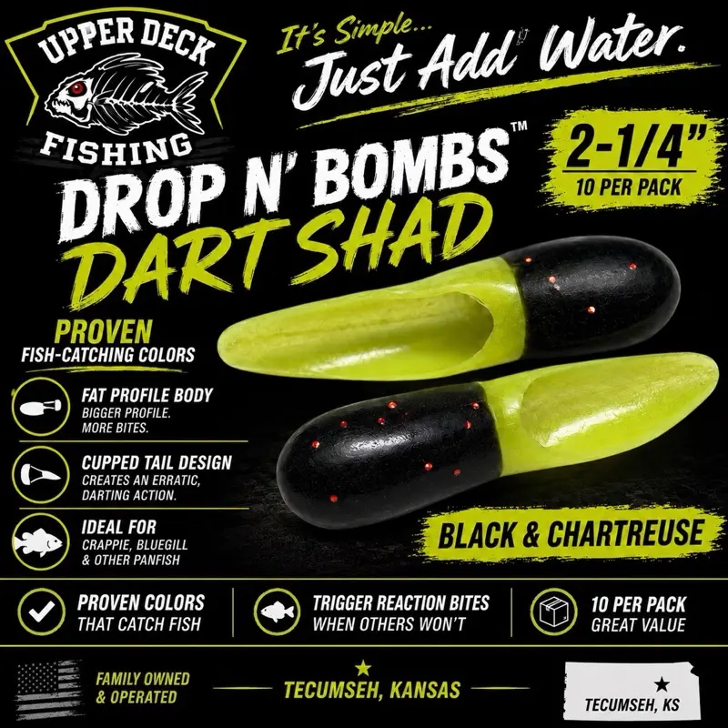 DNB 2-1/4” Dart Shad Series - Soft Plastic Baits for Crappie Fishing (10 Pack)