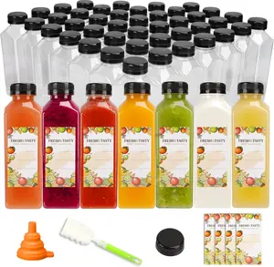 Plastic Dispensing Bottle, 128pcs 16oz Empty Plastic Juice Bottles with Caps, Reusable Clear Bulk Beverage Containers for Juice, Milk and Other Beverages