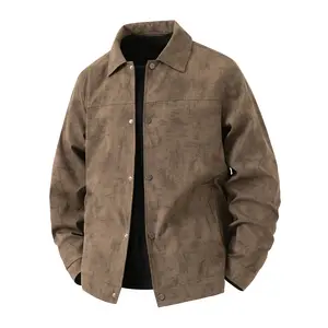 Men's Lightweight Casual Jacket Retro-Style Lapel Coat with Snap Closure Single-Breasted Placket Single-Button Cuffs All-Over Tie-Dye Print Available in Caramel/Black/Dark Gray