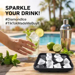 Luxury Diamond Ice Mold (4-Pack) – Elegant 3D Jewel Ice Cube Maker with Funnel – Aesthetic Drink Decor for Whiskey, Cocktails & Champagne – Unique Housewarming Gift for Her – Food-Grade Silicone Floral Tray – Easy Release & BPA Free