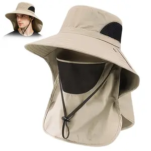 UV Protection Wide Brim Sun Hat with Face Cover & Neck Flap, Water-Resistant Breathable Lightweight Quick Dry Unisex Bucket Cap, Perfect for Hiking Camping Fishing Safari, Great Father's Day Gift for Men Women