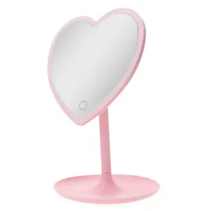 Pink Heart-Shaped LED Vanity makeup Mirror multi functional Perfect for Valentine’s Day gift women girls decor decoration