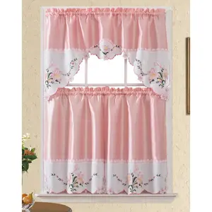 Bt544 Pink Polyester Kitchen Curtain - High-Quality Fabric, Durable Design, Ideal for Home Decor