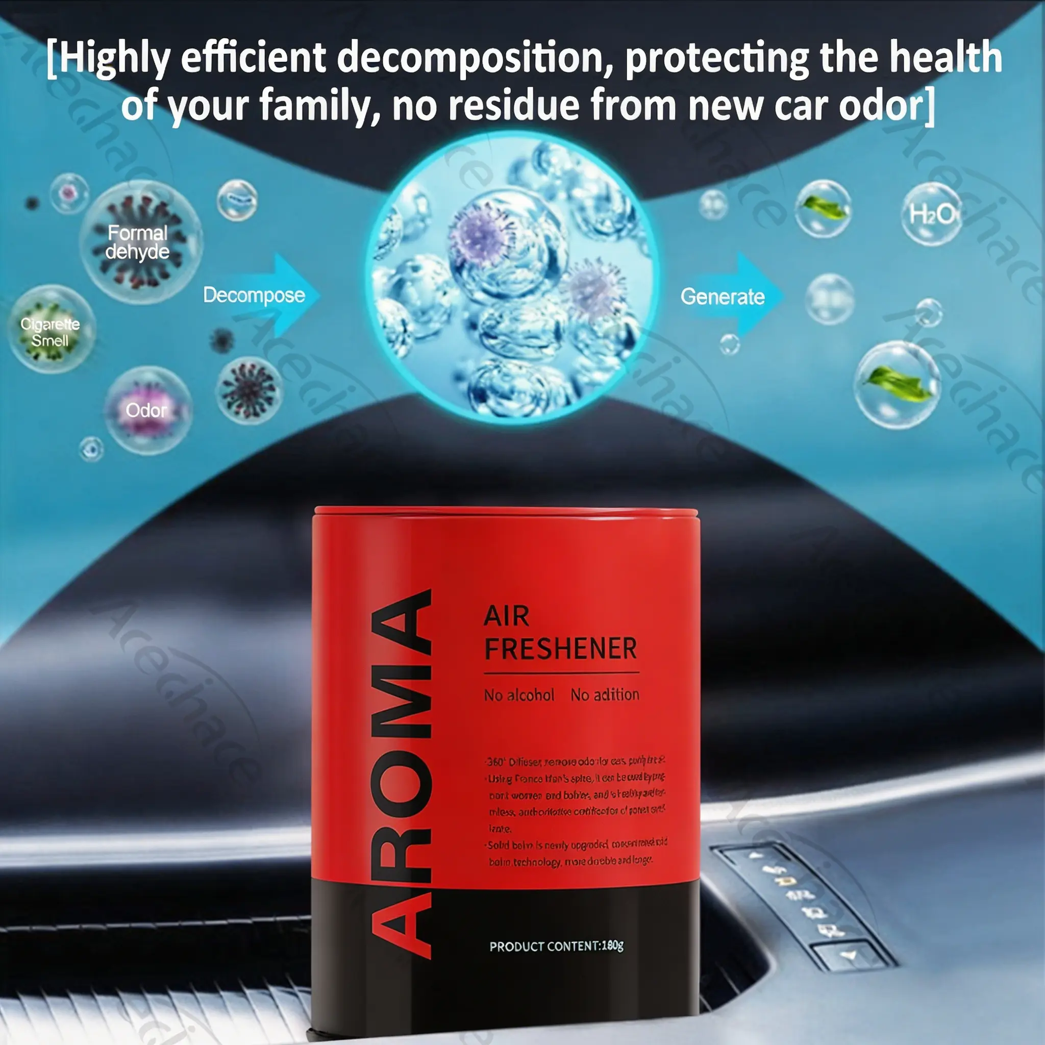 【Father’s Day Gift】Acechace Botanical Aroma Gel Car Fragrance Diffuser - Alcohol-Free Odor Eliminator, Green Tea Scent Option, Metal Can, Home/Car Auto Interior Accessory, Multiple Scents Available
