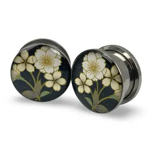 Flower Style 4 Picture Plugs gauges pair body jewelry