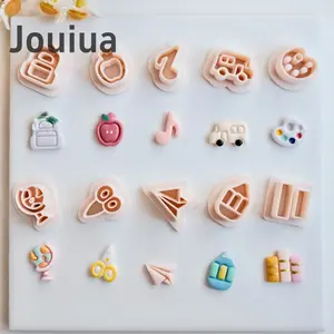 10pcs/set Back To School Polymer Clay Earring Cutters School Theme Backpack / Apple / Music Note / School Bus / Palette / Globe / Scissors / Paper Airplane / Crayon | Book Shape Embossed Clay Cutters for Jewelry Pendant Necklace Making Stationery Series