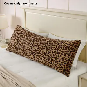 Plush Faux Fur Leopard Print Long Body Pillowcase, 20x54 Inch Zippered Body Pillow Cover, Extended Plush Cushion Case