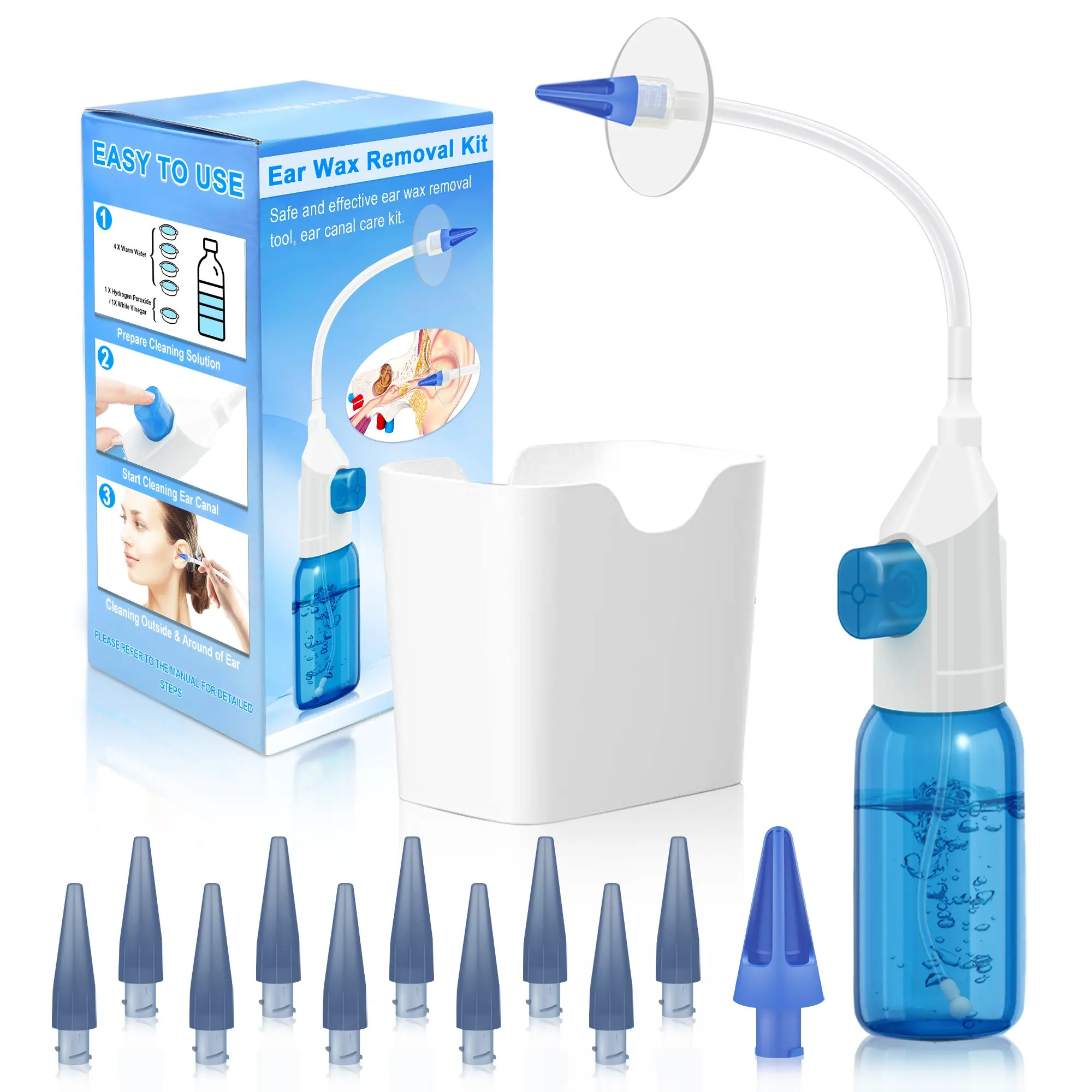 Ear Wax Removal Kit, Ear Cleaning Agent, Manual Ear Irrigation System, Safe and Effective Ear Wax Remover, Ear Flush Device, Ear Cleaner, Earwax Remover, Earwax Removal Tool