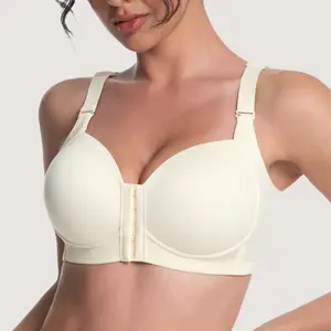 Front Closure Wireless Bras for Women Hide Back Fat Smooth T Shirt Bra in Cream Color Comfortable Design