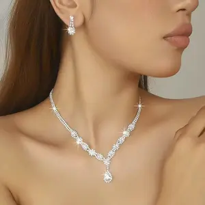 Zircon Sparkling Necklace Earrings Set, Perfect for Daily Wear, Parties, Holidays, Ideal Gift, Durable Jewelry, Elegant Accessories