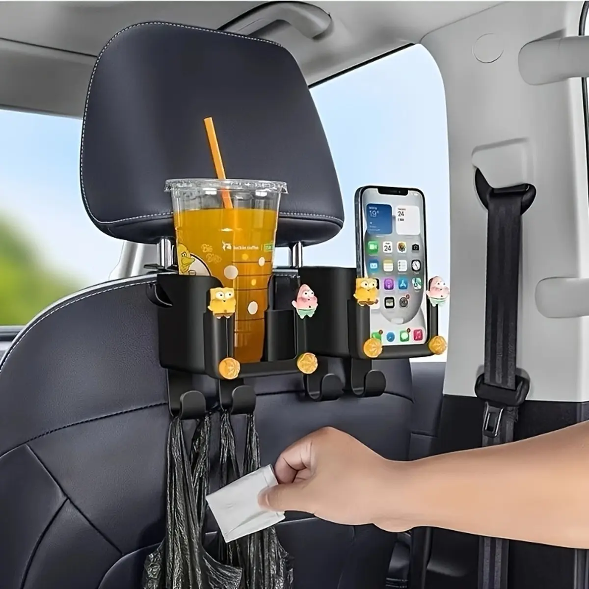 1/2/4 PCS Car Seat Back Organizer with Hooks and Rear Seat Cup Storage, car organizer for daily car accessories, Car Organization Supplies, suitable for long road trips, family car setup, and commuting, keeps bottles, trash bags, and glasses neatly s