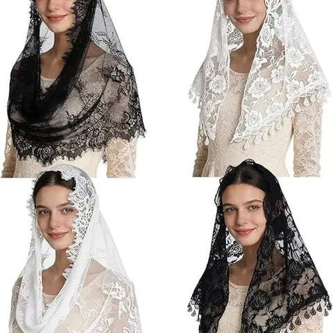 4 Pcs Catholic Church Mantilla Veils Christian Head Covering Lace Veil Wedding Veil for Bridal Women