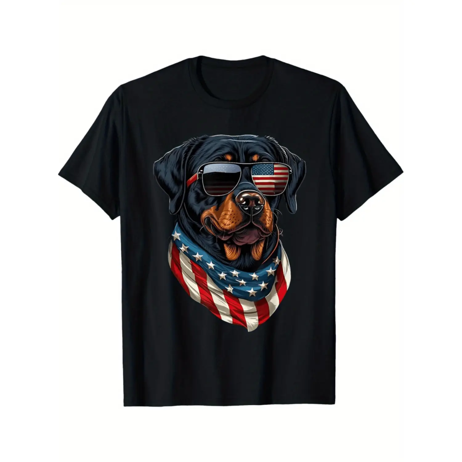 Patriotic Rottweiler American Flag Bandana Graphic T Shirt Mens Cotton Crew Neck Tee Stretchy Comfortable Summer Casual Wear Plus Size