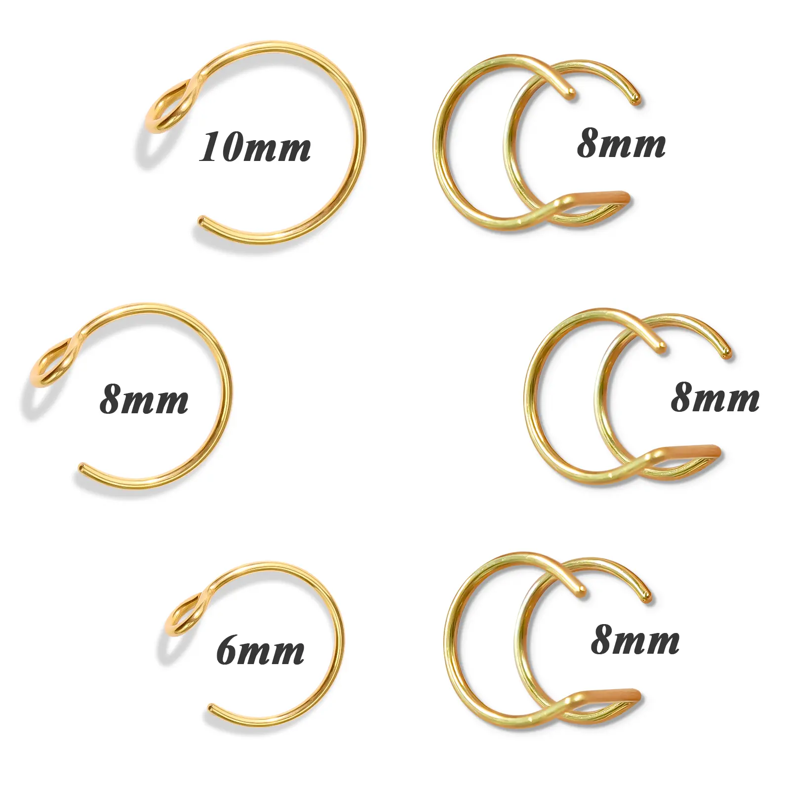 6PCS Handmade Delicate Unisex fake nose ring Hoop in Copper Wire Fake Nose Stud Magnetic Septum Stainless Steel Non Pierced Jewelry for Women Men Sizes 6mm 8mm 10mm ear cartilage
