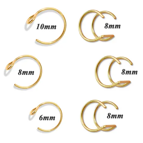 Unisex Handmade Elegant Non-Pierced Fake Nose Jewelry Set (6PCS) - Copper Wire Hoops, Magnetic Septum Clips, Stainless Steel Studs, Mini Decorative Clips, Lip Ring, Inner Diameter 6mm-8mm, Safe Comfortable Long-Wear for Ear Cartilage