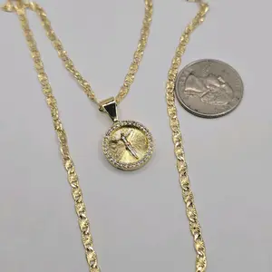 Necklace with christ on the cross pendant small chain gold-plated beautiful style 18"inches clear stone's
