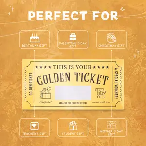 【Birthday Gift】4 Pieces Golden Ticket Surprise Scratch Off Cards with Envelopes, Write Your Own Gift Reveal Card for Girlfriends Wife Women Men Birthday Valentine's Day Christmas