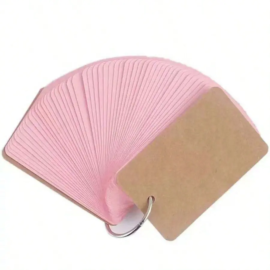 50Pcs Blank Flash Cards Set with Metal Binder Ring, Colorful Double Sided Blank Index Note Cards for Kids Study, Language Learning & Memory Training, Portable Reusable Blank Flashcard Kit for School Office Home Use