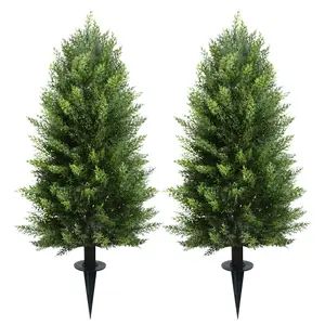 3FT Artificial Cedar Topiary Ball Trees Outdoor Plants Faux Plants Front Porch Decor for Indoor Outdoor Garden Plant 2 Pack Fake Evergreen Bush UV Resistant with Ground Spike