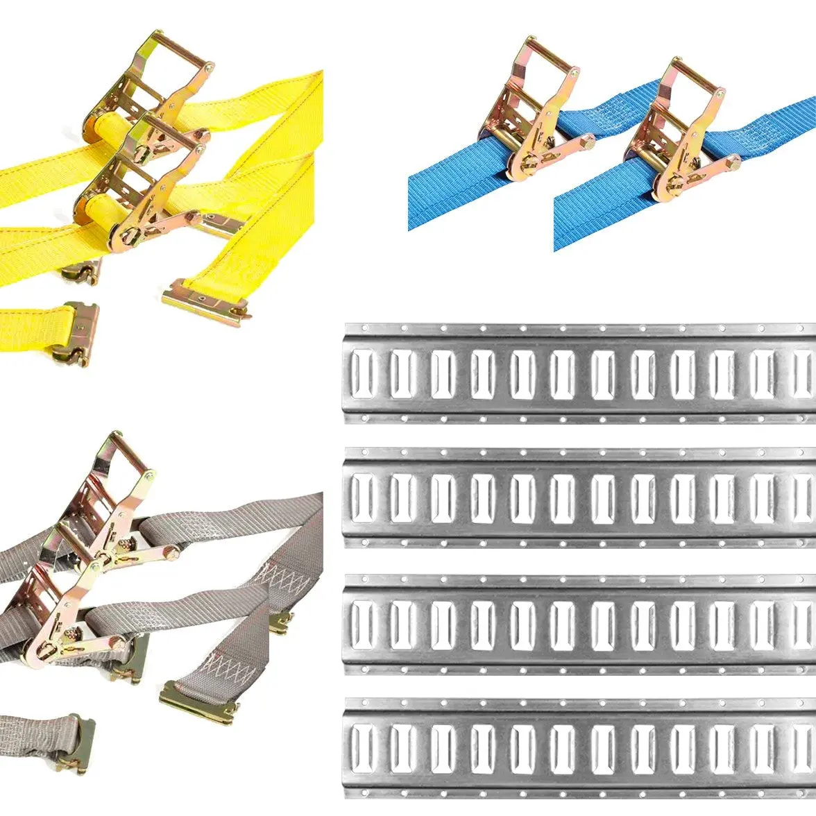 5' Galvanized E track Kit - 4 Rails + Ratchet Straps - 10 Pcs - DC Cargo Mall
