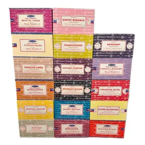 Satya Incense Sticks- Lavender, Money Matrix, Mystic Yoga, Positive Vibes, Sandalwood and Seven Chakras Scents Scented Aroma Freshener Fragrance Woody