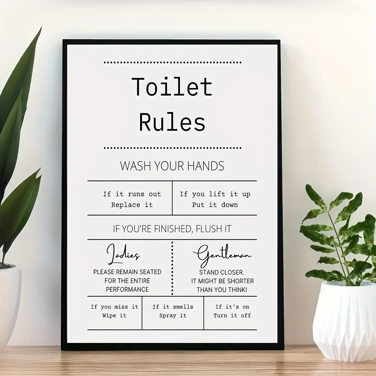 Humorous Rules Text-Based Quirky Digital Bathroom Print - Frameless Home Decor Wall Decoration, Restroom & Kitchen Wall Art (Home Supplies Posters & Prints) Kitchen Artistic, One-Piece