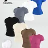 Women's Solid Color Round Neck Sports Tee, High Stretch Sporty Comfortable Breathable Crew Neck Short Sleeve T-shirt for Gym Workout, Ladies Sportswear for Summer, Fitness Fashion