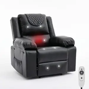Garvee Adult Manual Recliner with Heating & Massage (135° Front/Rear Adjustment) – Side Storage Pockets & Remote – Fits Living Room/Bedroom(Balck)