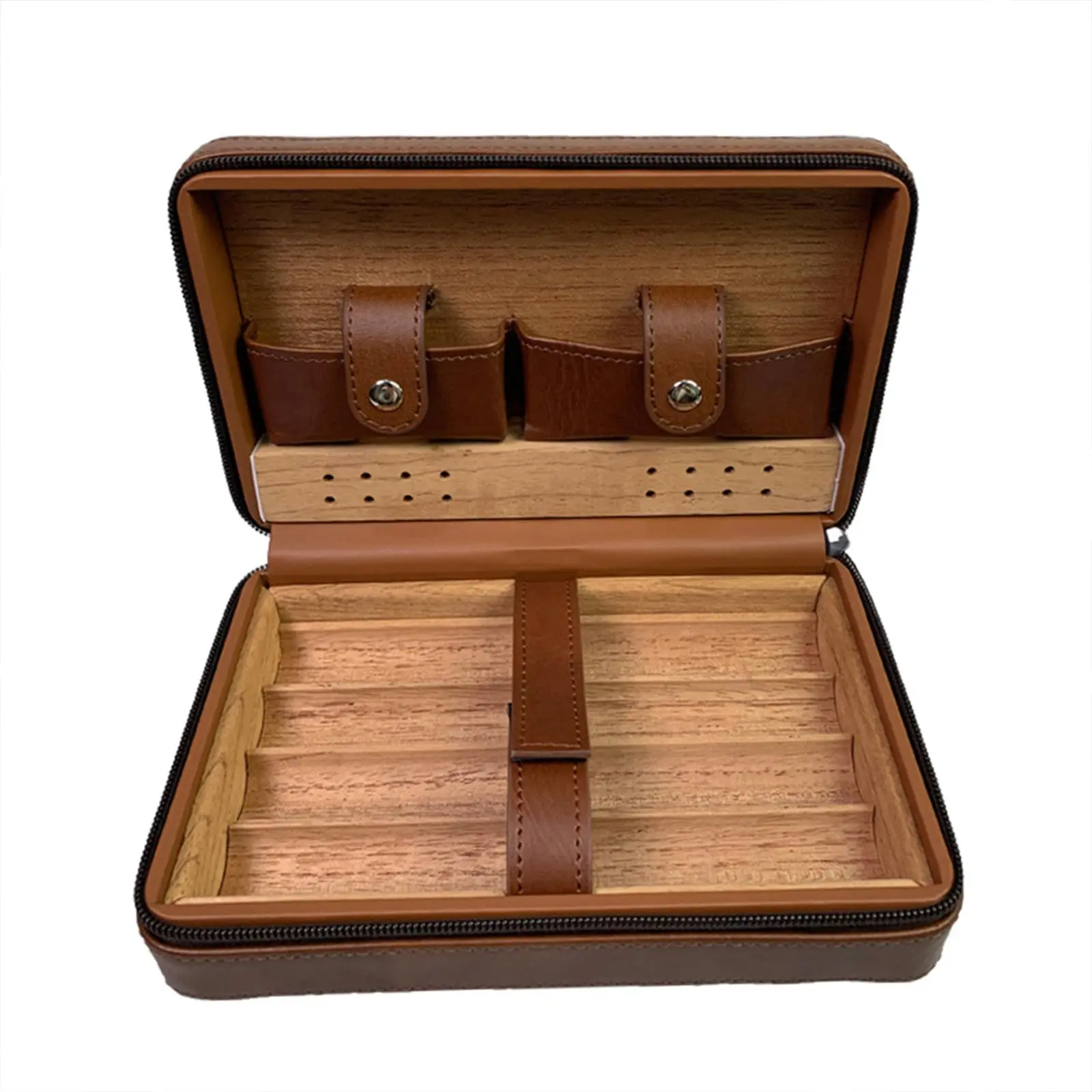 Portable Cigar Travel Case, 1 Count Wooden Lined Humidor with Zipper Closure, Elegant Leather Exterior Storage Box for Home & Travel, Organizer, Durable Wooden Box, Basic Box