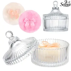 Dusting Powder Jar with Body Powder Puff and Container, 2PCS 3.54" Powder Puff and 1PCS 5.3x3.9 Powder Container, Large Dusting Powder for Women's Body Puff