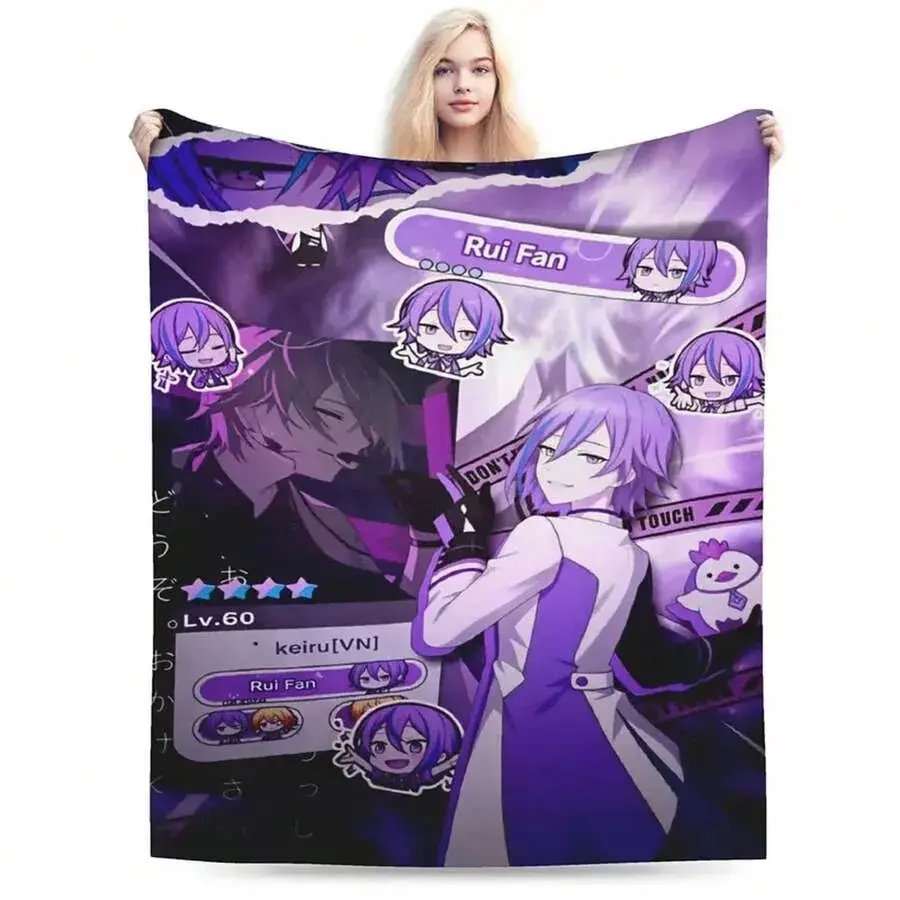 Flannel Warm Blanket, Project Sekai Rui Kamishiro Game Themed Throw Blanket for Airplane Travel, Sofa, Bed Cover (LSES)