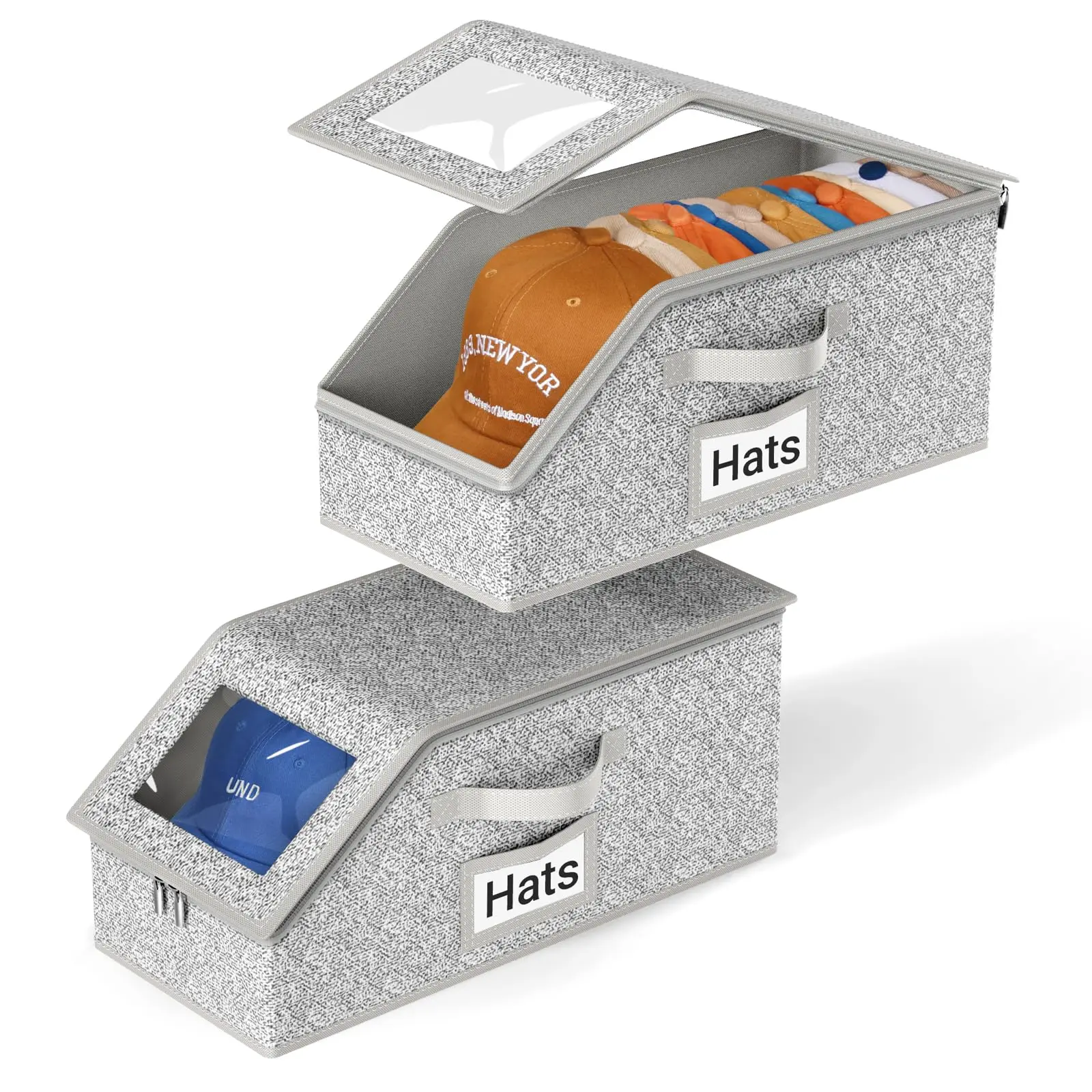 2Pack Stackable Baseball Cap Storage Box, Holds Up to 24 Hats – Durable Foldable Cardboard Organizer, Large Capacity Hat & Toy Storage Solution, Versatile Home & Bedroom Organizer, Dustproof, Space Saving