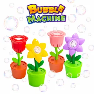 Automatic Flower Pot Bubble Machine with LED Lights & Music - Magical Rose & Sunflower Bubble Blower Toy for Kids Toddlers, Summer Outdoor Party Favors Birthday Gift