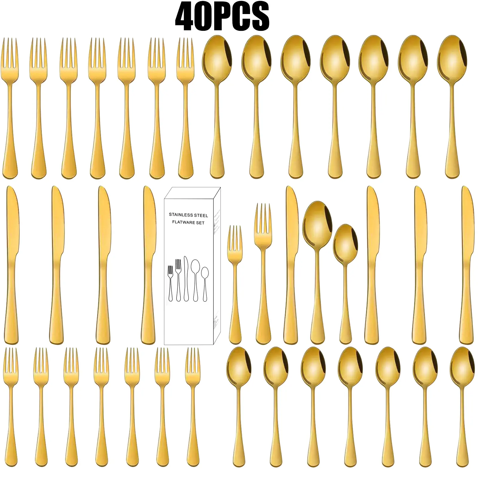 40-piece set of golden stainless steel  set Without gift box（The one I brought is the white box shown on the main picture.） tableware home dining