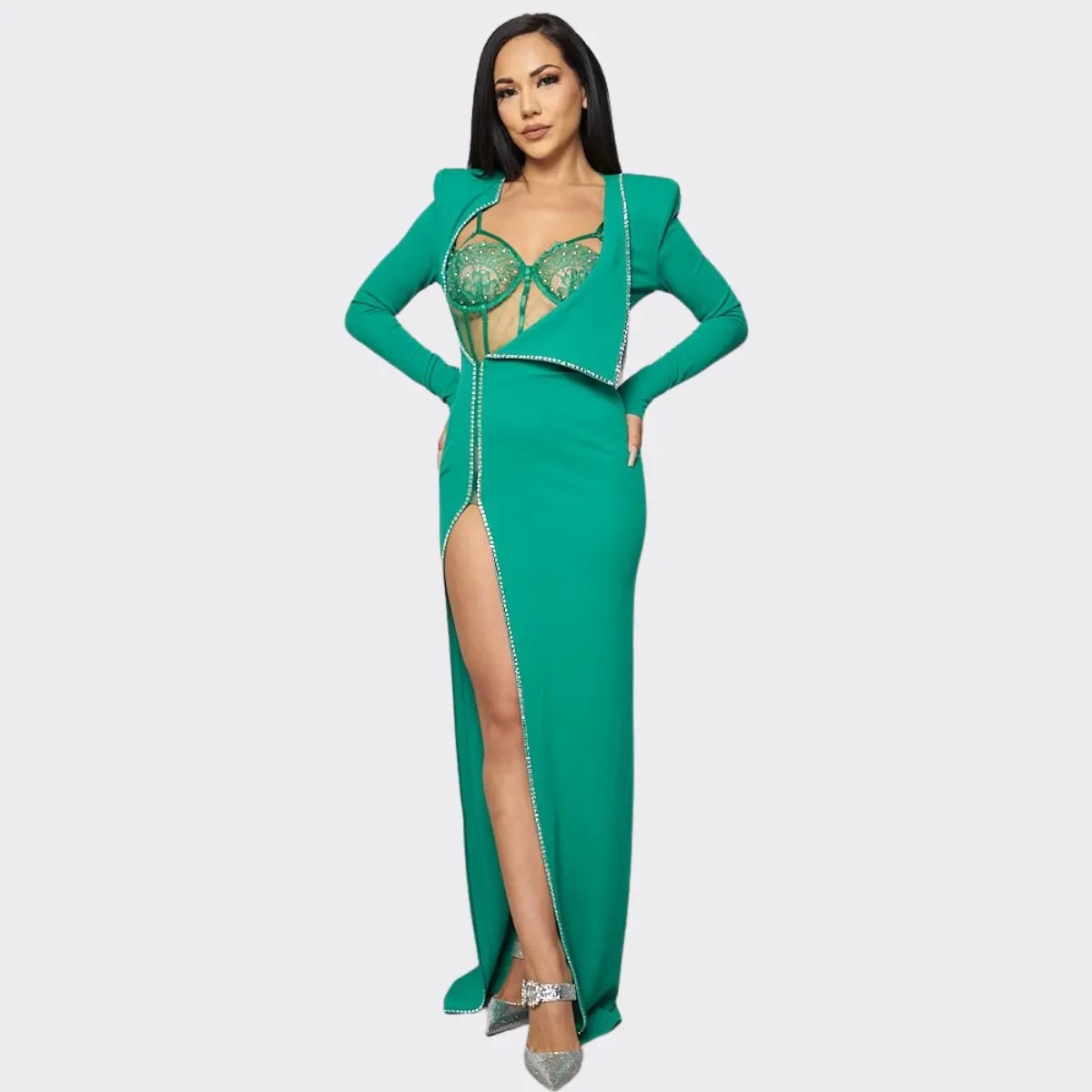 womens dresses teal Sadie Maxi Dress Teal and Chartreuse Jasmine Eyelet Teal / XL