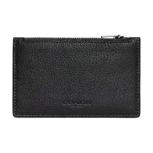 Coach Card Case with Zip Closure – Pebbled Leather Unisex Wallet in Black