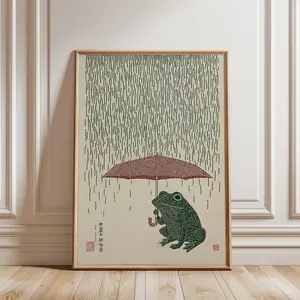 [SALE UP TO 50% + FREE SHIP]  Japanese Frog with Umbrella Poster, Woodblock Art Print