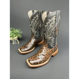 Men Cowboy Print Ostrich Rustic Brown