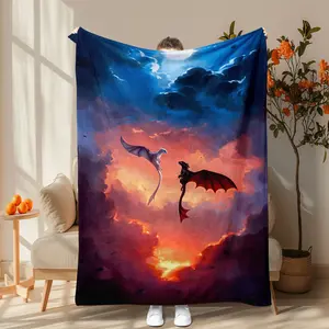 Soft Flannel Blanket with Sky Pattern, Sofa Nap Travel Camping Bed Office Shawl Throw, Gift for New Year Valentine Christmas Halloween Birthday