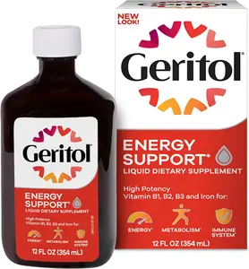 Geritol, Liquid Vitamin and Iron Supplement, Energy Support, Contains High B-Vitamins and Iron,  to Swallow, No Artificial Sweeteners, Non-GMO, 12 Oz