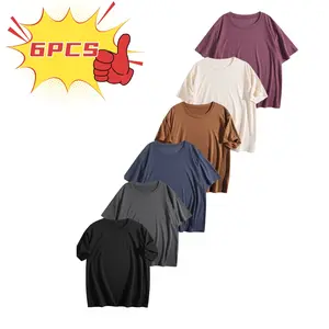 6-pack of women's solid color short-sleeved T-shirts, round neck casual tops, breathable everyday fit.