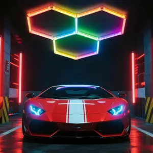 3 Grid Hexagon LED Wall Lights - RGBW, Adjustable Light Color, Multi-Color Modes, Music-Activated, for Gym, Gaming Room, Party Decoration RGB