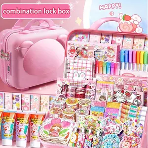 Girls Boys DIY Craft Kit with 3D Password Storage Box, Cream Glue, GuKa Stickers, Sticker Packs, Diary, Decor Accessories for Phone Case, Hair Decor & Resin Crafts, Waterproof Stickers for Water Bottle Laptop, Creative Gift for Kids Teens