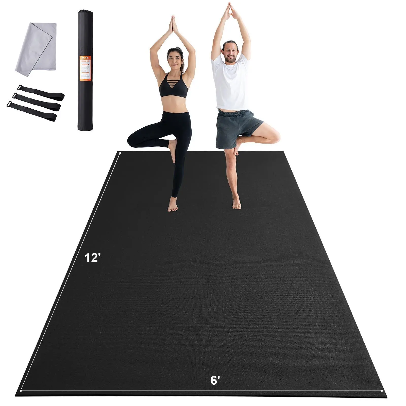 【Summerfinds】VEVOR Exercise Mat, Non Slip High Density Premium Yoga Mat, Exercise Yoga Mat for Men Women, Fitness & Exercise Mat with Bag & Carry Strap, for All Types of Home Yoga, Pilate & Floor Workout (12x6ft)