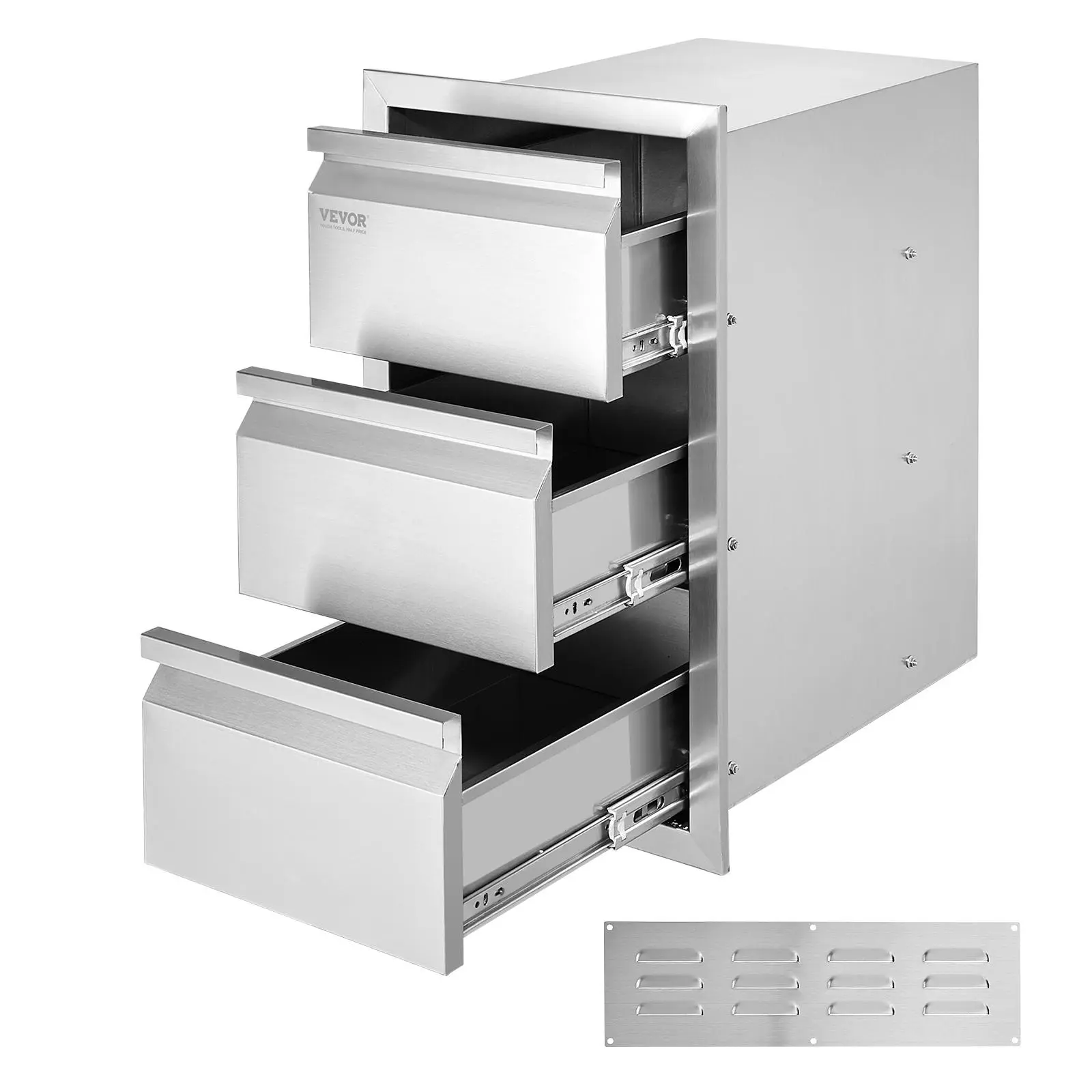 【summerfinds】VEVOR Outdoor Kitchen Drawers 14.7\" W x 25.4\" H x 18.7\" D, Box Frame Style Flush Mount BBQ Drawers with Stainless Steel Handle, BBQ Island Drawers for Outdoor Kitchens or Patio Grill Station